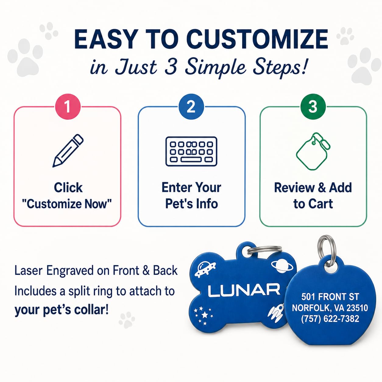 Dr. Fremont's Pet ID Tag Custom for Dog Cat. Chosen for real quality, fits naturally into modern