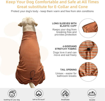 Dog Pyjamas PJS Sweater Clothes and Home Clothing Suitable for Small to Medium Breeds of Dogs, Dog Neutering Suits, Extra-Large Stretch Fabric, Four-Legged (Thickened Orange Stripes, XL)
