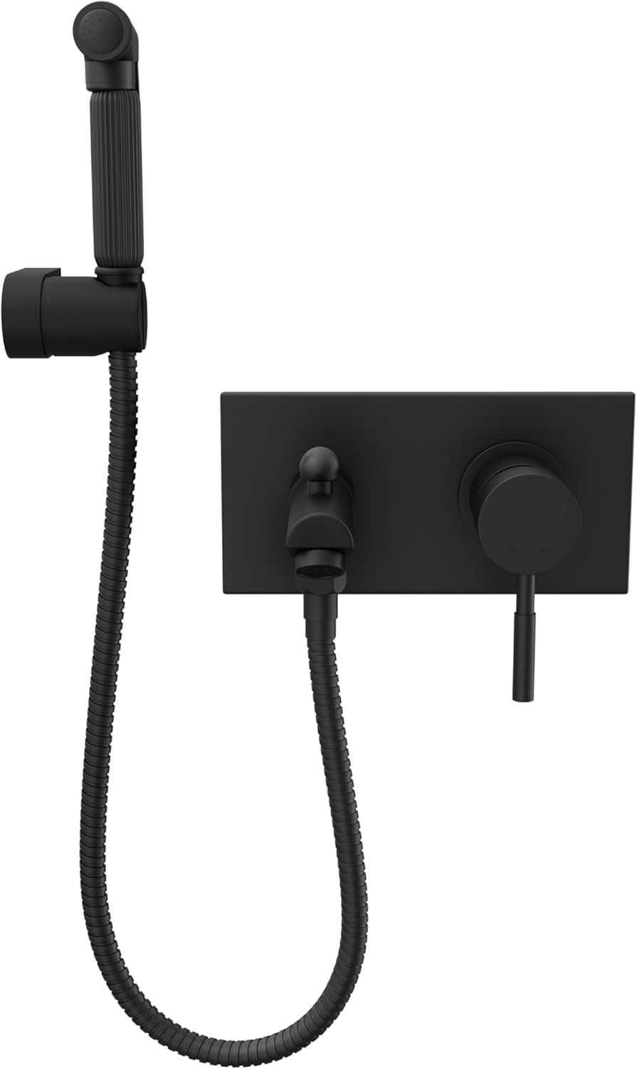 Laurel Mountain Odie 36" x 27" x 36" AcrylX Alcove Center Drain One-Piece Pet Shower in White with Hand-Held Sprayer in Matte Black