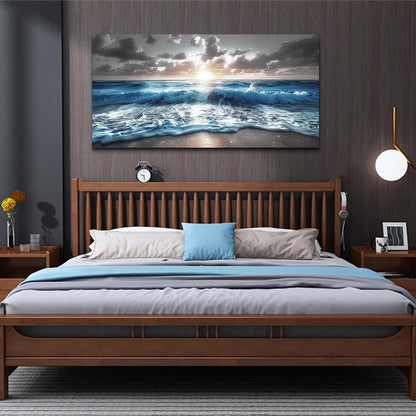 hyidecorart Canvas Wall Decor For Office Large Wall Art For Living Room Blue Beach Painting Sea Waves Sunshine Wall Pictures Bedroom Home Decorations Prints Posters Mural Artwork Ready To Hang