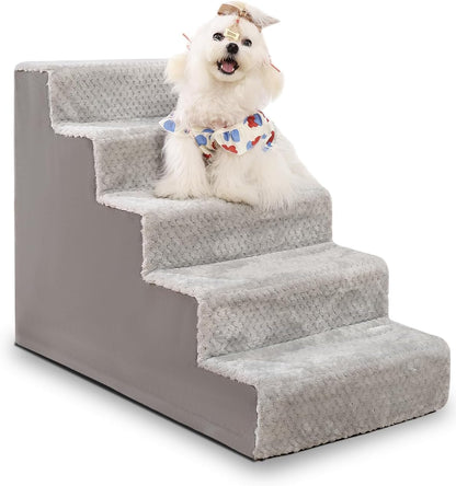 Dog Stairs for Small Dogs,22" H,5-Step Dog Steps for High Bed Couch and Sofa,Pet Stairs for Dogs and Cats Climbing with Non-Slip Bottom and Washable Cover,Grey