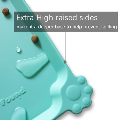 Hoki Found Large Silicone Non Slip Pet Food Mats - Tray for Dogs and Cats - Waterproof Feeding Mats - Cool Mint