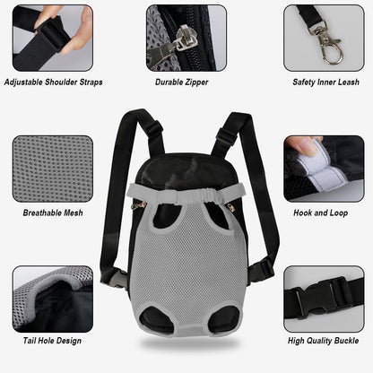FEimaX Dog Carrier Backpack Pet Legs Out Front Cat Travel Bag, Adjustable Puppy Backpacks Carriers Hands-Free for Small Medium Dogs Cats Hiking Traveling Camping Daily Walking (Large, Grey)