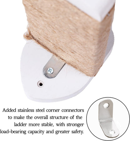 3pcs Wall Mounted Cat Steps, Climbing Furniture, Shelves With Hemp Rope Covered, Solid Wood Ladder for Playing and Climbing (Standard-White)