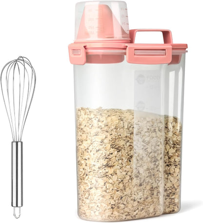 Rice Airtight Dry Food Storage Containers, BPA Free Plastic Storage Bin Dispenser with Pourable Spout, Measuring cup for Cereal, Flour and Baking Supplies, Include a Stainless Steel Whisk