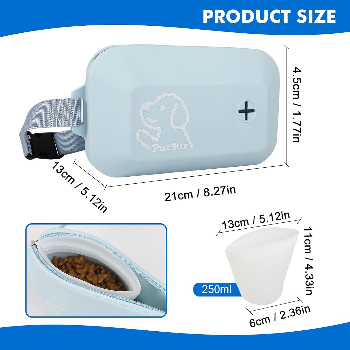 Dog Treat Pouch with Clicker & Poop Bag Holder – Waterproof Silicone, Adjustable Waist Belt for Training & Walking – Puppy Treat Pouch for Pet Training (Blue)