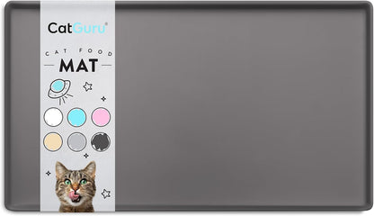 CatGuru Cat Food Mat, Small & Large Feeding Mats, 100% Waterproof Silicone Pet Placemat, Non-Slip Cat Food and Water Bowl or Water Fountain (Large, Carbon)