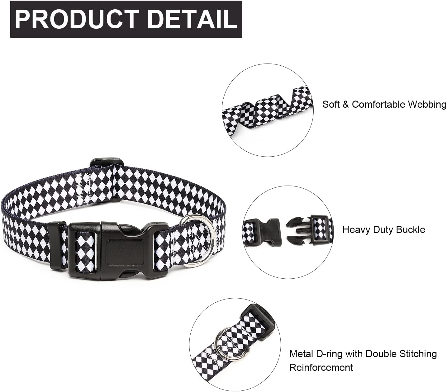 Mercano Adjustable Dog Collar - Special Design Patterns, Soft Nylon Comfortable Durable Pet Collar for Small Medium Large Dogs (S, Rhomb)