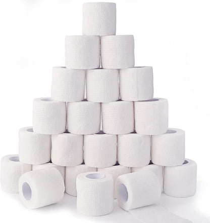 24 Pack White Self Adhesive Bandage, 2” x 5 Yards Medical Wrap, Cohesive Bandage Wrap, White Tape Baseball, Self Stick Bandage Tpae, First Aid Gauze for Ankle, Leg, Arm