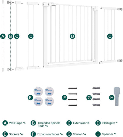 BABELIO 36-57" Extra Wide Baby/Dog Gate, Auto Close with Large Walk Thru Door,Safety for Pet, House, Stairs and Doorways, Pressure Mounted for Chlid, White