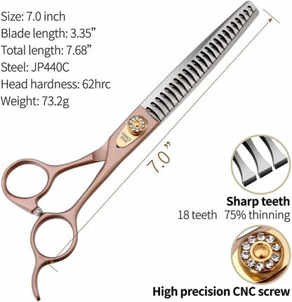 Fenice Peak Thinning Shears for Dogs and Cats Pet Grooming Scissors Chunkers Shears 440C Stainless Steel Professional Dog Trimming Scissors 7''