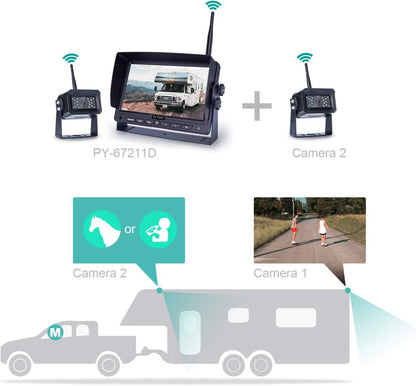Digital Wireless Backup Camera Kit, 7 Inch Display and 720P HD Resolution, Wide Angle Rear View Camera with Night Vision, 190ft Wireless Reverse Camera System Suitable for Truck, Motorhome, 5th Wheel