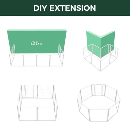 FXW Homeplus Unleashed Indoor Dog Playpen - Stress-Free and Safe Play, Heavy Duty 24 Inch 4 Acrylic Panels + 4 Wire Panels Dog Pen for Puppy and Small Dogs, White│Patented