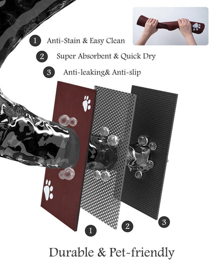 Pet Feeding Mat-Absorbent Dog Mat for Food and Water Bowl-No Stains Quick Dry Water Dispenser Mat-Dog Accessories Pet Supplies-Bowl for Messy Drinkers（RED,16"x24"