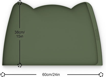 OHMO Dog Food Mat(Camo Green, 24 * 15'') w/Residue Collection Pocket Silicone Pet Feeding Mat for Floor High Edges Anti Spills Waterproof Cat Water Bowl Tray, Easy Clean Placemat