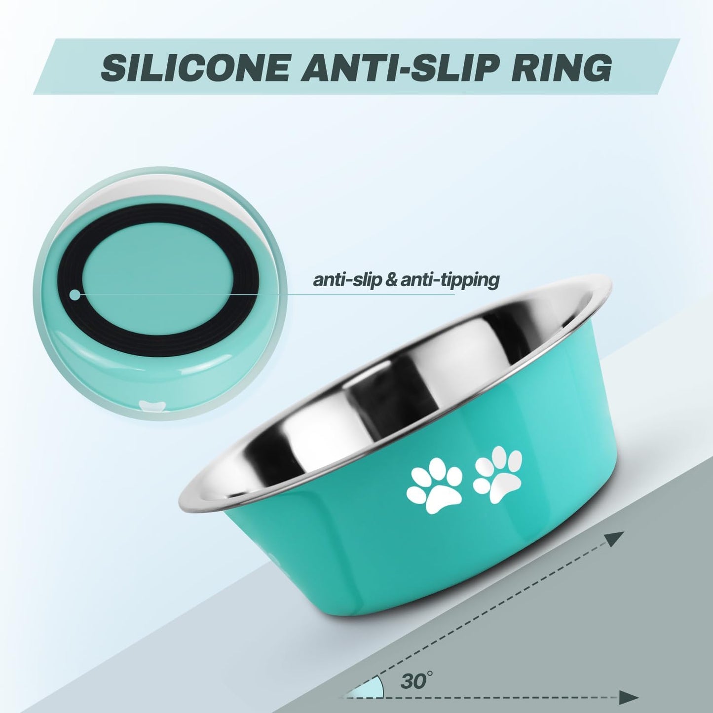 Stainless Steel Dog Bowls, Nonslip Rubber Bottom No Spill Proof Skid Metal Insulated Dog Bowls for Large Medium Small Breed Dogs (Green, 3.6 Cups/29 OZ)