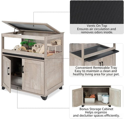 unipaws Hedgehog Cage with Storage Cabinet, Hamster Cage for Rat and Guinea Pigs, Clear Transparent PVC Visual Small Animal Cage with Tray, Hamster Enclosure, Grey