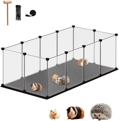 Small Animal Playpen, Guinea Pig Cages with Waterproof Mat, 12 Panels Pet Playpen for Hamsters, Hedgehog, Indoor Outdoor Plastic Fence, 48.5 x 24.8 x 16.1 inches
