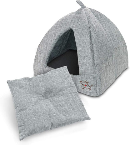 Pet Tent-Soft Bed for Dog and Cat by Best Pet Supplies - Gray Linen, 16" x 16" x H:14"