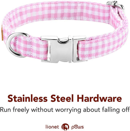 Lionet Paws Dog Collar with Bowtie, Comfortable Adjustable Cute Pink Gingham Bow Tie Collar for Female Puppies and Cats Gift, XS, Neck 8-12 inches