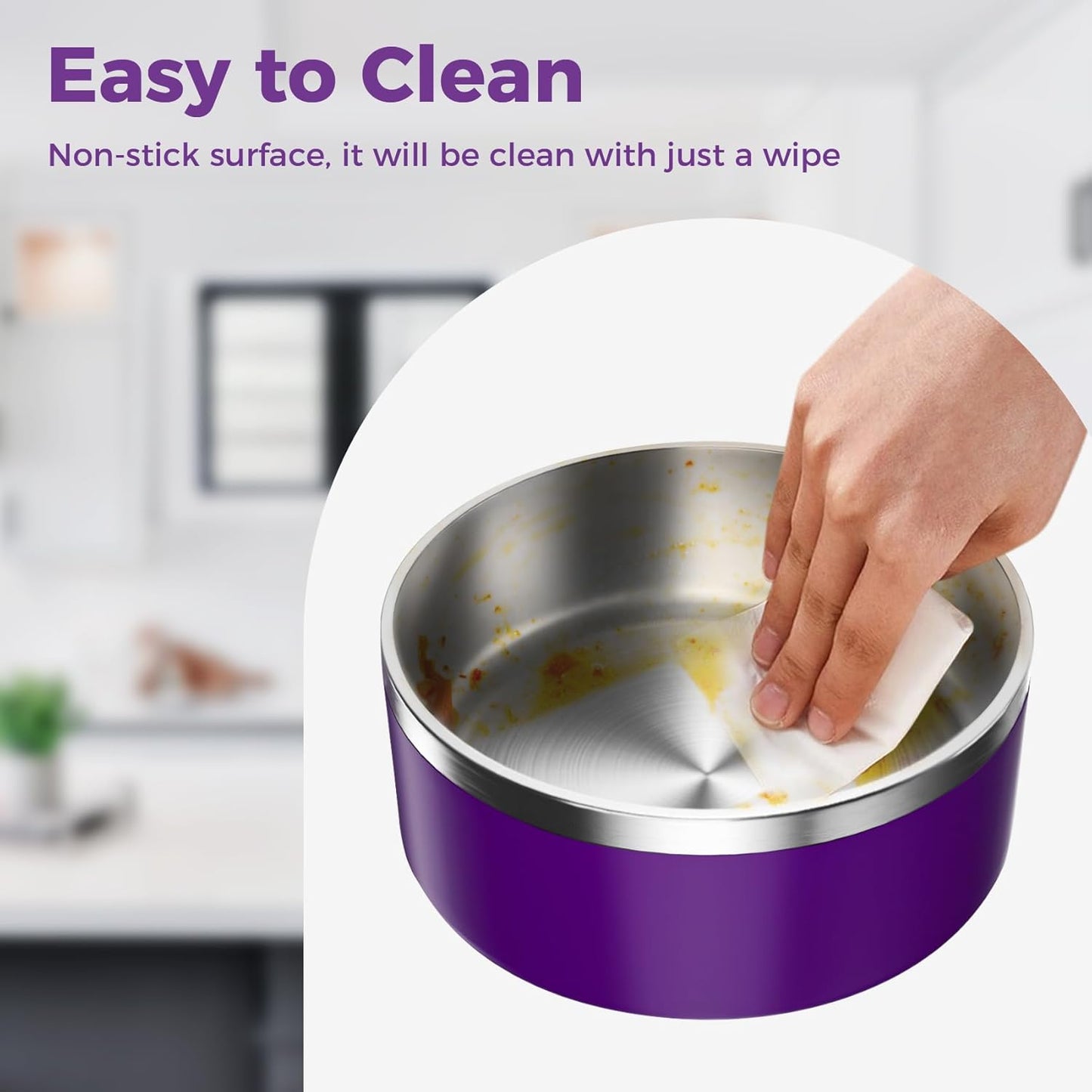 Dog Bowl, Stainless Steel Dog Food and Water Bowl with Non Slip Quiet Bottom, Easy to Clean, Dishwasher Safe, 40oz, Purple
