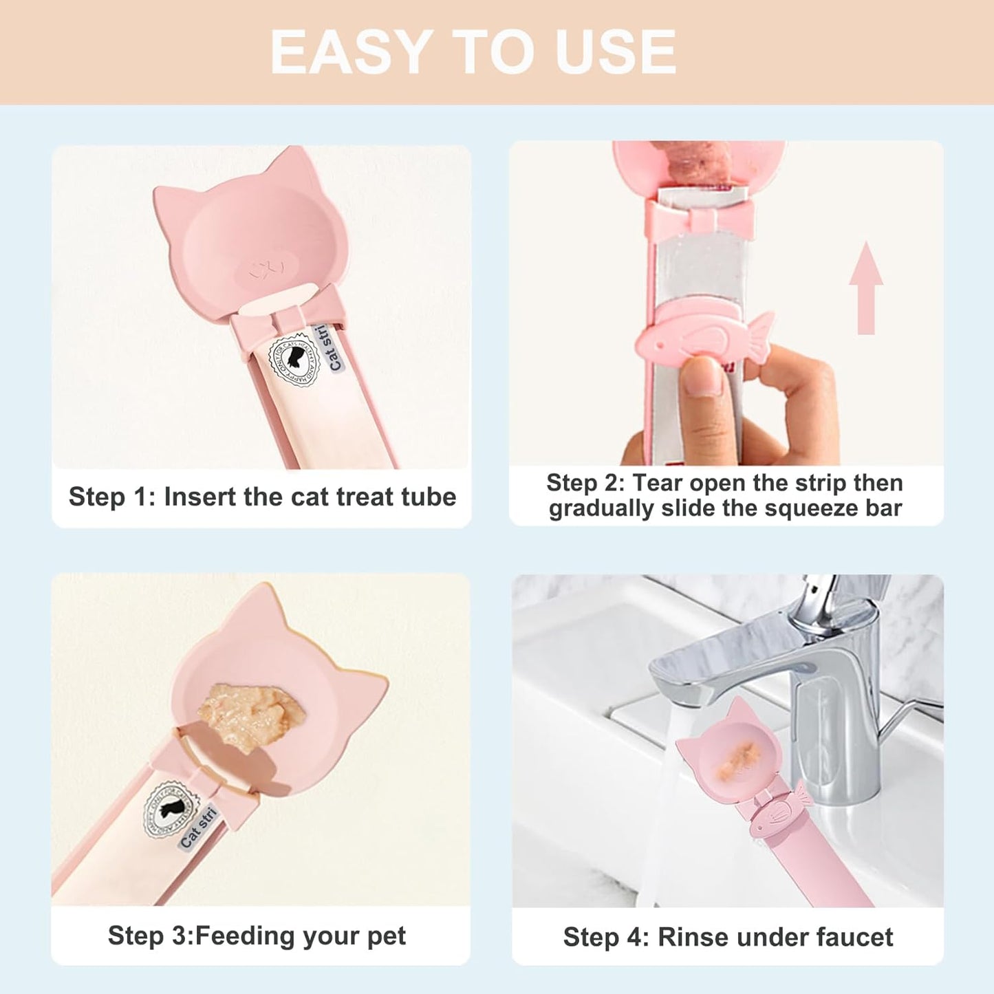 PETPAWLOVELY-1PCS Cat Treat Spoon Squeeze,Cat Strip Feeder spoon,Multi-Function Dispenser spoon,Easy Feeding Spoon for Licky Treats,Pet Food Spoon for Wet Food(Pink)