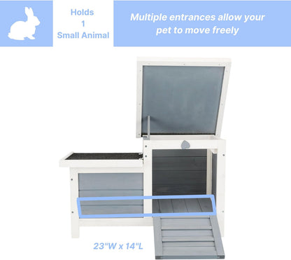 TRIXIE natura Small Animal House - Outdoor/Indoor Rabbit Hideout with Hinged Roof & Raised Floor - Solid Wood House with 2 Entry Ramps, Weather-Resistant Home for Bunnies & Guinea Pigs - in Gray