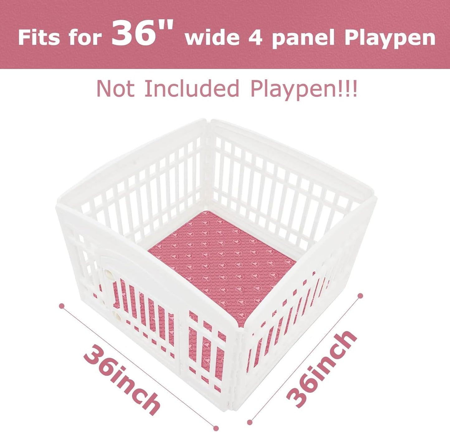 PJYuCien Washable Dog Playpen Mat, 2 Pack 36”x 36” Pink, Leak-Proof Reusable Puppy Pee Pads, Non-Slip Pee Mat for Whelping Pads, Crate, Potty Training, Puppy (Note: Mat Only, Playpen Not Included)