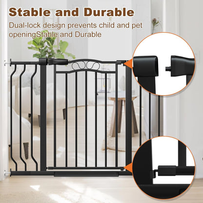 53.1-62.2" Extra Wide Baby Gate for Stairs No Drilling, 30" Tall Auto Close Press Mounted Baby Gate for Doorways, Adjustable Width Walk Through Dog Gates for Doorways, Black