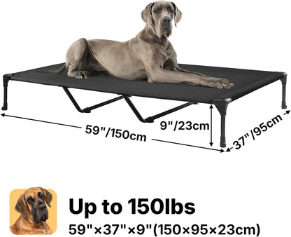 Veehoo Outdoor Elevated Dog Cot Bed, Cooling Raised Pet Bed for XX-Large Dog, Washable Breathable Mesh Hammock Bed with No-Slip Feet, Indestructible Ground Off Training Platform Cot-59"x37.5" Black