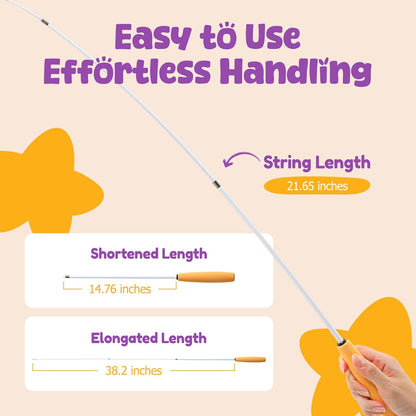 Cat Wand 38" - Retractable Cat String Toy with Spider Teaser and Refill, Perfect Interactive Toy for Indoor Cats and Kittens