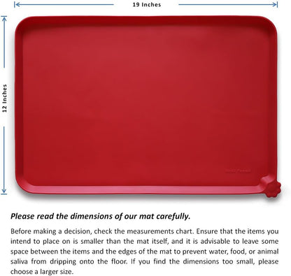 Hoki Found Silicone Pet Food Mats - Non Slip Dog Cat Bowl Mats - Classic Red