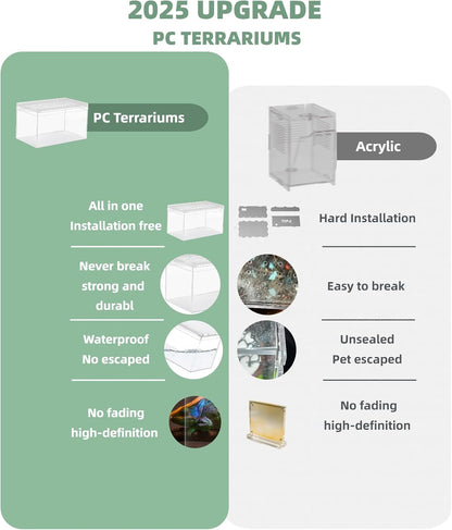 PC Reptile Terrarium, Leopard Gecko Tank, Jumping Spider Enclosure, Lizard Enclosure, Suitable for Gecko, Hermit Crab, Tree Frog, Tarantula, Praying Mantis Habitat Tank Starter (Large)