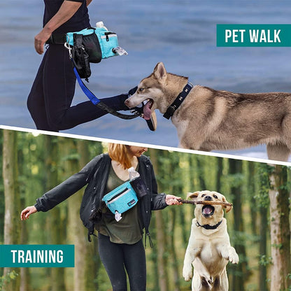 PetAmi Dog Fanny Pack, Treat Pouch for Dog Walking, Training, Built in Poop Bag Dispenser, Water Bottle Holder, Collapsible Bowl, Pet Treat Waist Belt for Hiking, Running, Kibbles (Turquoise)