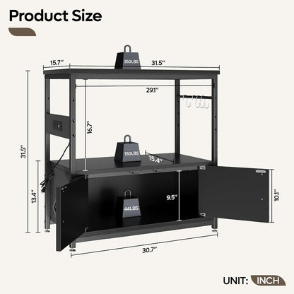 Bestier 20-29 Gallon Fish Tank Stand with Power Outlets, Metal Long Aquarium Stand with Storage Cabinet, 31x15 Reptile Terrarium Stand with Horizontal Gold Line, Stainless Hooks, 350 Lbs(Black)