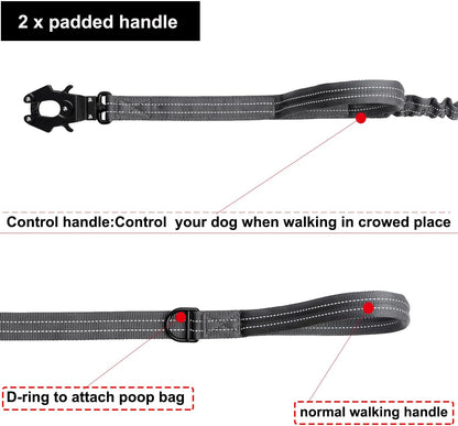 ICEFANG Tactical Dog Leash,K9 Training Walking Bungee Lead with 2 Control Handle,Heavy Duty Quick Release Metal Clasp,for Medium Large Breed (Reflective Grey, 6 FT)