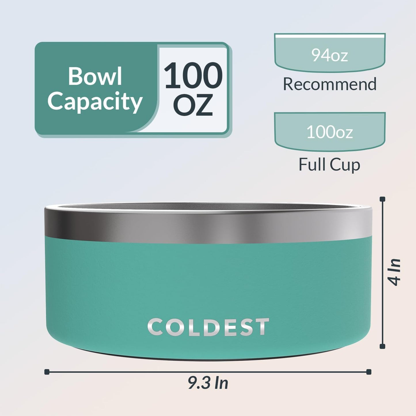 Coldest Dog Bowl - Anti Rust Metal, Non Slip, 3 Layers Insulated Stainless Steel Dog Bowls - Spill Proof & Heavy Duty - Water Bowl for Dogs, Cats & Pets, Dish Washer Safe (100 oz, Terraform Green)