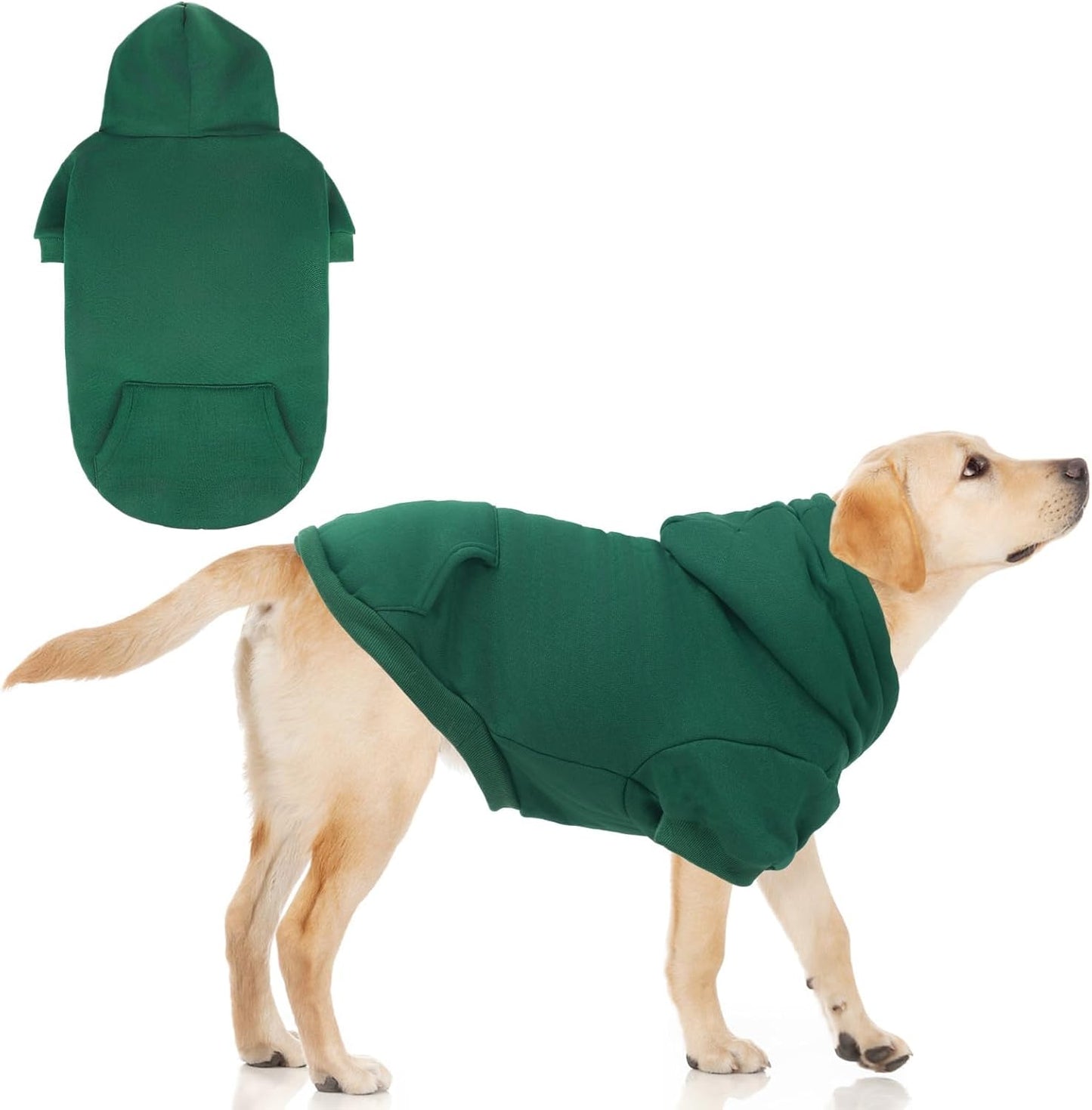 KOOLTAIL Basic Dog Hoodie - Soft & Warm Dog Hoodie Sweater with Leash Hole and Pocket, Dog Winter Coat, Cold Weather Clothes Sweatshirt for Small Medium Large Dogs Puppy Cat Boys Girls Green XL/XXL