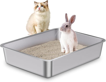 Stainless Steel Cat Litter Box 4in Low Entry,Metal Litter Box for Small Cats/Kitty Easy to Clean,Cat LitterBox for Kitten Elderly Cats,Non Stick, No Smell