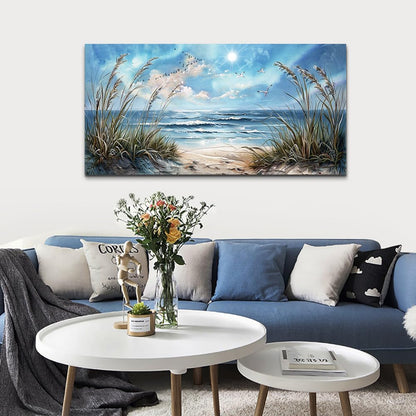 hyidecorart Wall Art For Living Room Wall Decor For Bedroom Bathroom Decoration Sunshine Ocean Scenery Painting Blue Sea Waves Wall Pictures Office Modern Canvas Prints Artwork Aesthetic Home Decor