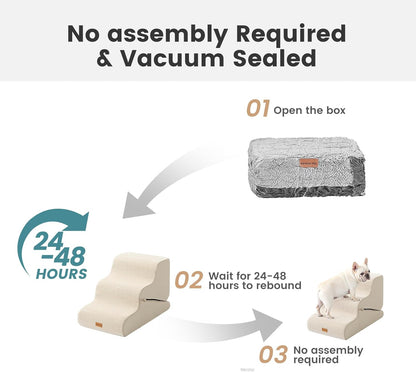 Gardner Pet Dog Stairs for Small Dogs 22.8" H, 5-Step Beige Curved Pet Stairs, Dog Steps for High Bed, Couch (24-30 in) with Durable Non-Slip Waterproof Fabric Cover and CertiPUR-US Certified Foam