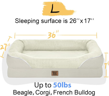 Orthopedic Washable Large Dog Bed - Egg Foam Dog Bed for Large and Medium Dogs Big Pet Beds with Removable Washable Cover and Bolster Non-Slip Bottom