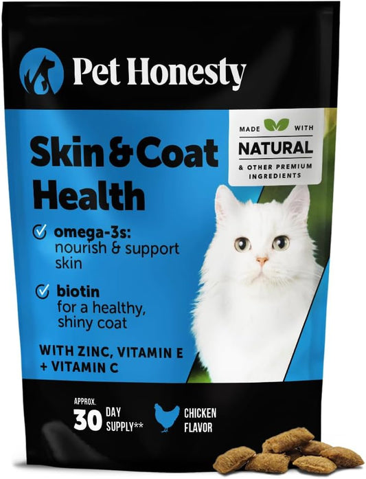 Cat Skin & Coat Health Crunchy & Creamy Chews - Omegas, Vitamin C + E, Biotin Supplement, Soothes Skin and Promotes Shiny Coat, Cat Supplements & Vitamins - Chicken (30-Day Supply)