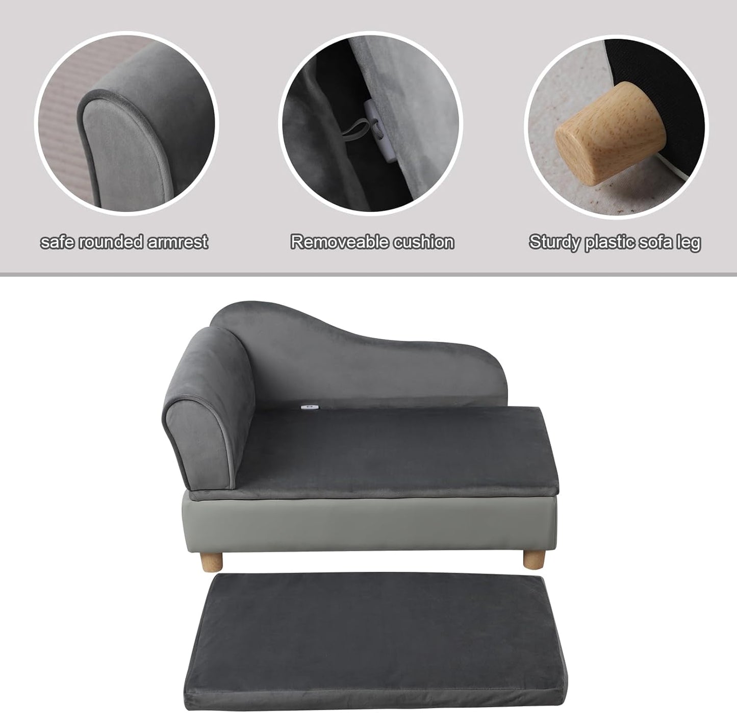 Pet Bed Sofa, Puppy Bed with Storage, Small Dog Couch with Removable & Washable Cushion, Comfy Pet Couch Bed for Cats & Puppy (Gray)