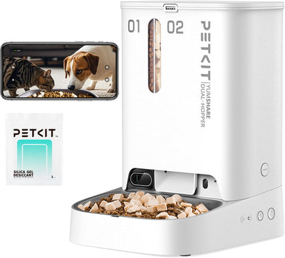 PETKIT Automatic Cat Dog Feeder with Camera, AI-Powered Motion Capturing, 1080P HD Video with Night Vision, 2.4G WiFi Pet Feeder with 2-Way Audio, Dual Hopper Pet Food Dispenser with Desiccant