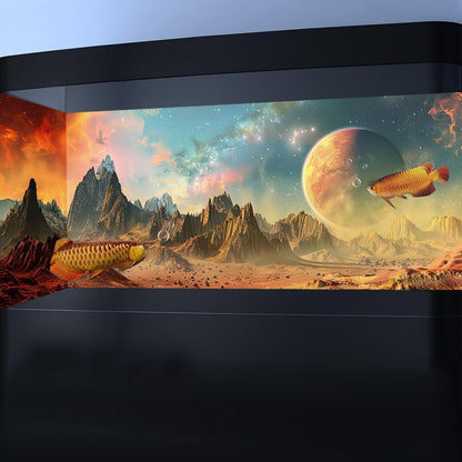 Cosmic Aquarium Background,Cool Galaxy Parallel Space Themed Fish Tank Background, Tropical Desert Terrarium Background 36X20IN with 8 EVA Double-Sided Tape