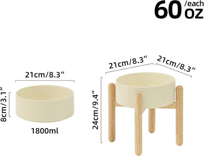 Ceramic 8.2inch Raised Dog Bowl with Stand for Large - Breed Dogs, Pet Food and Water Feeder(Single Bowl with Stand - Beige)