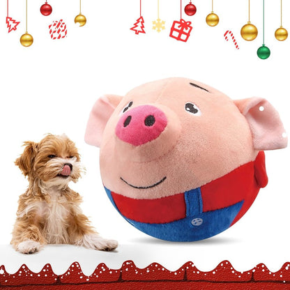 2025 Upgrade Active Moving Pet Plush Toy, Squeaky Dog Ball Toy Interactive Dog Toy for Boredom Pet Bouncing Ball Plush Toy, Pig Plush Sound Electronic Dogs Toy Pets Balls Toy
