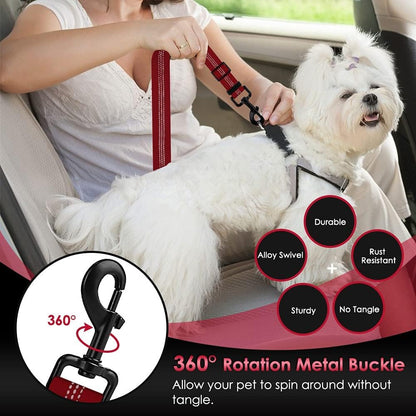 SlowTon 2 Pack Dog Seat Belt, 2 in 1 Attachment, Hook Latch Bar or Seatbelt Buckle with Elastic Nylon Bungee Buffer Adjustable Reflective Nylon Safety Belt Tether Connect to Dog Harness (2pack-R)