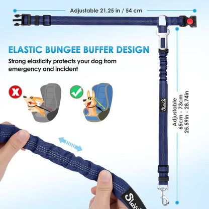 SlowTon Dog Seat Belt for Car, 2 Pack Dog Car Harness Seatbelt Adjustable with Elastic Bungee Buffer, 2 in 1 Pet Car Leash Headrest Restraint Dog Reflective Safety Tether (Blue, Headrest+Clip)